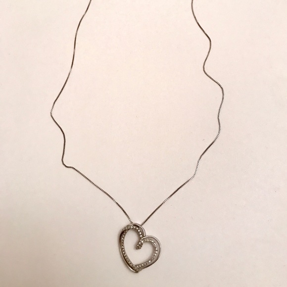 Silver and Diamond Heart Pendant Necklace - Picture 2 of 7